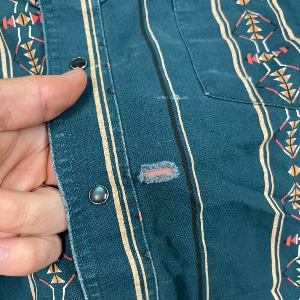 Vintage Wrangler Western Shirt XXL Teal Striped Long Sleeve Snap Button 6324 - Picture 5 of 8